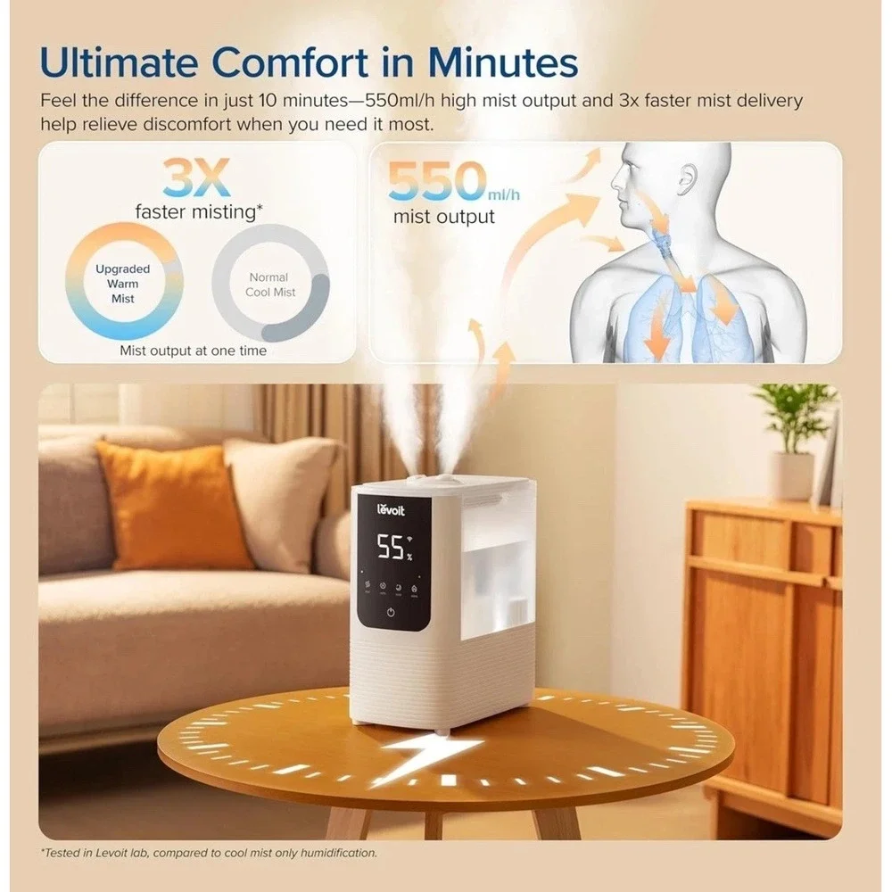 LEVOIT Smart Humidifier for Home Warm/Cool Mist Air Oasis Mist4.5L NIB